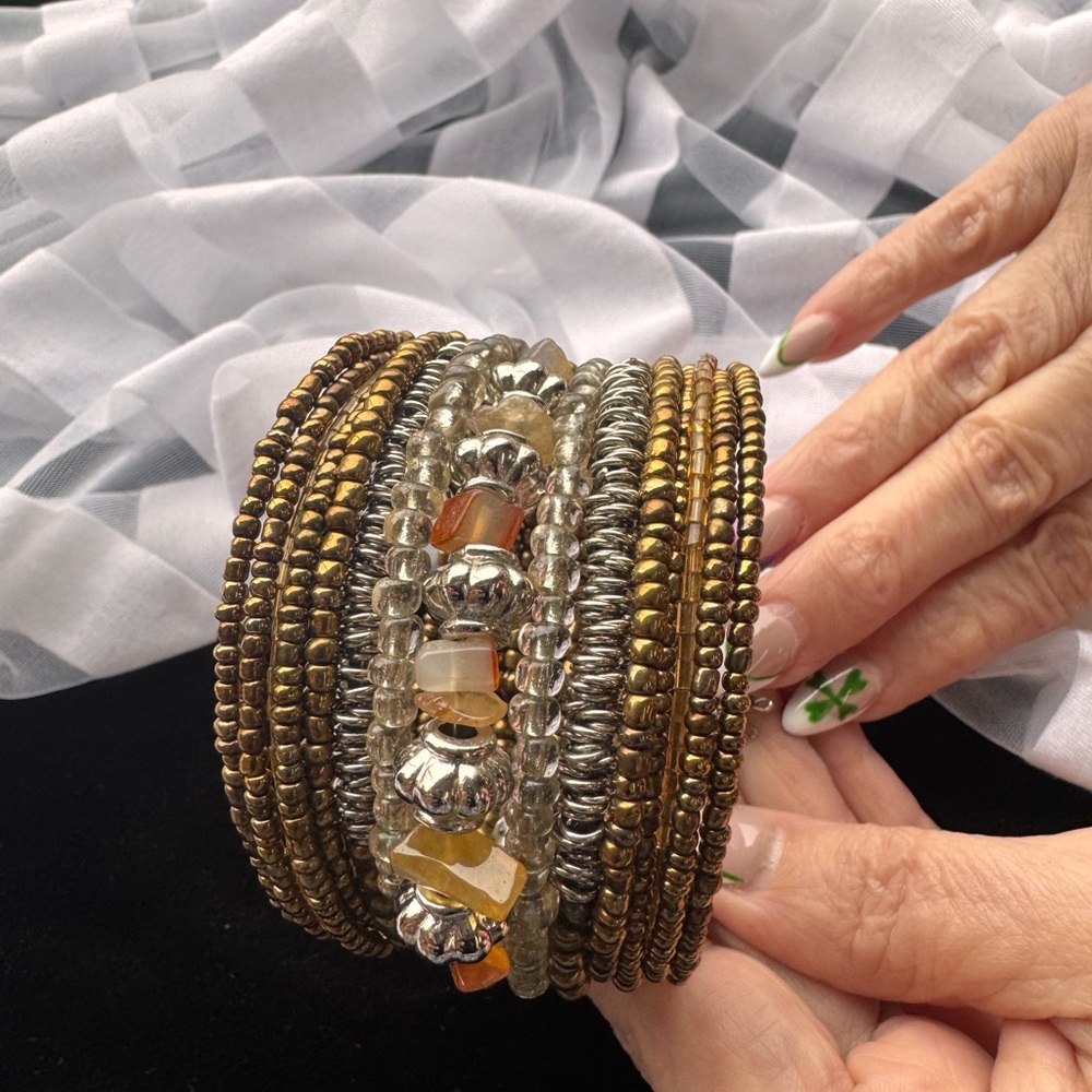 Multistrand Gold & Silver Beaded Bracelet
